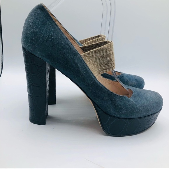 Charles David Womens Vero Cuoio Blue suede Platform Chunky Heels Size 10 - Picture 3 of 11